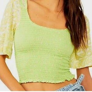 Free People Lime Green Smocked Blouse